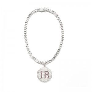 ตัวอักษรทรงกลมที่ทันสมัยจี้เพชรสลักโซ่